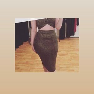 Alice LA two piece metallic gold midi, size small